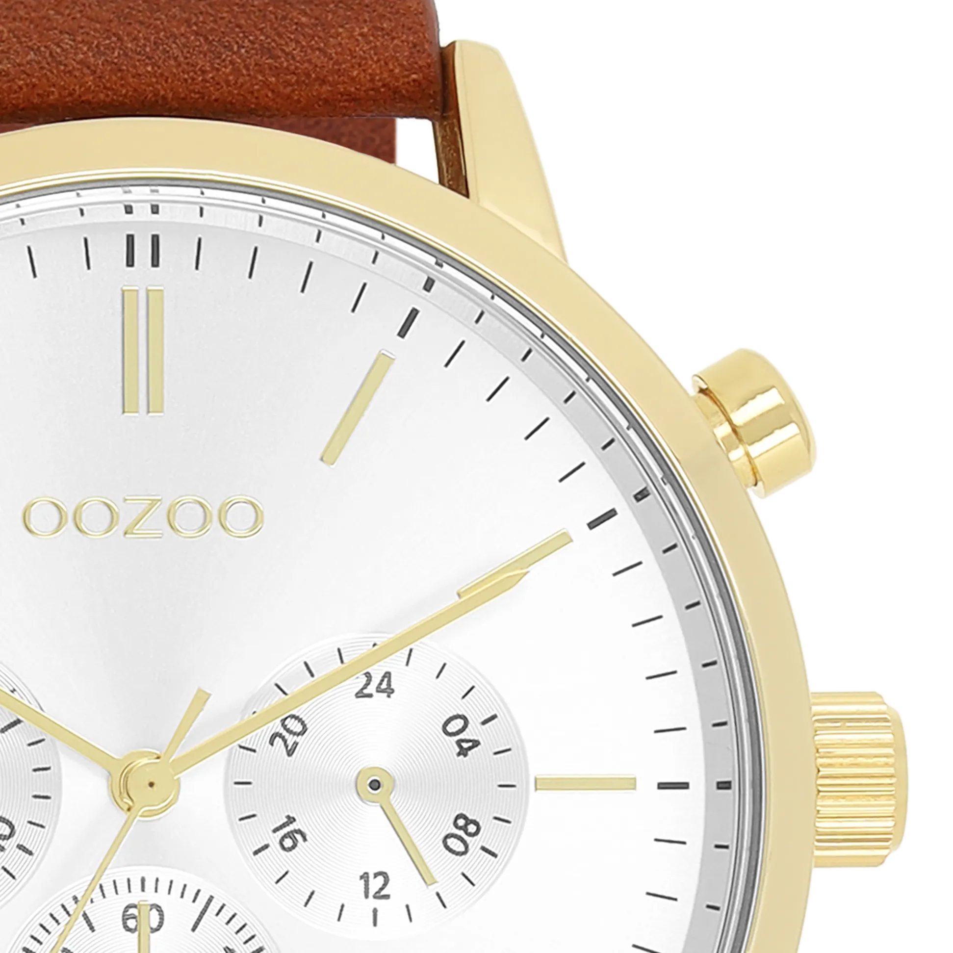 Gold coloured OOZOO watch with brown leather strap - C11201