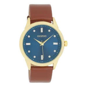 Gold coloured OOZOO watch with brown  leather strap - C11438