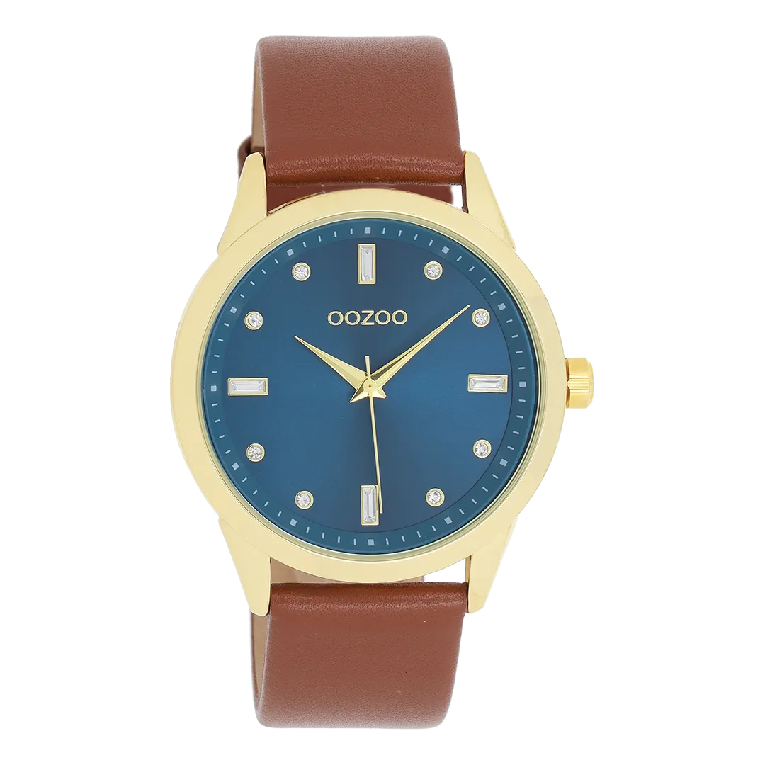 Gold coloured OOZOO watch with brown  leather strap - C11438