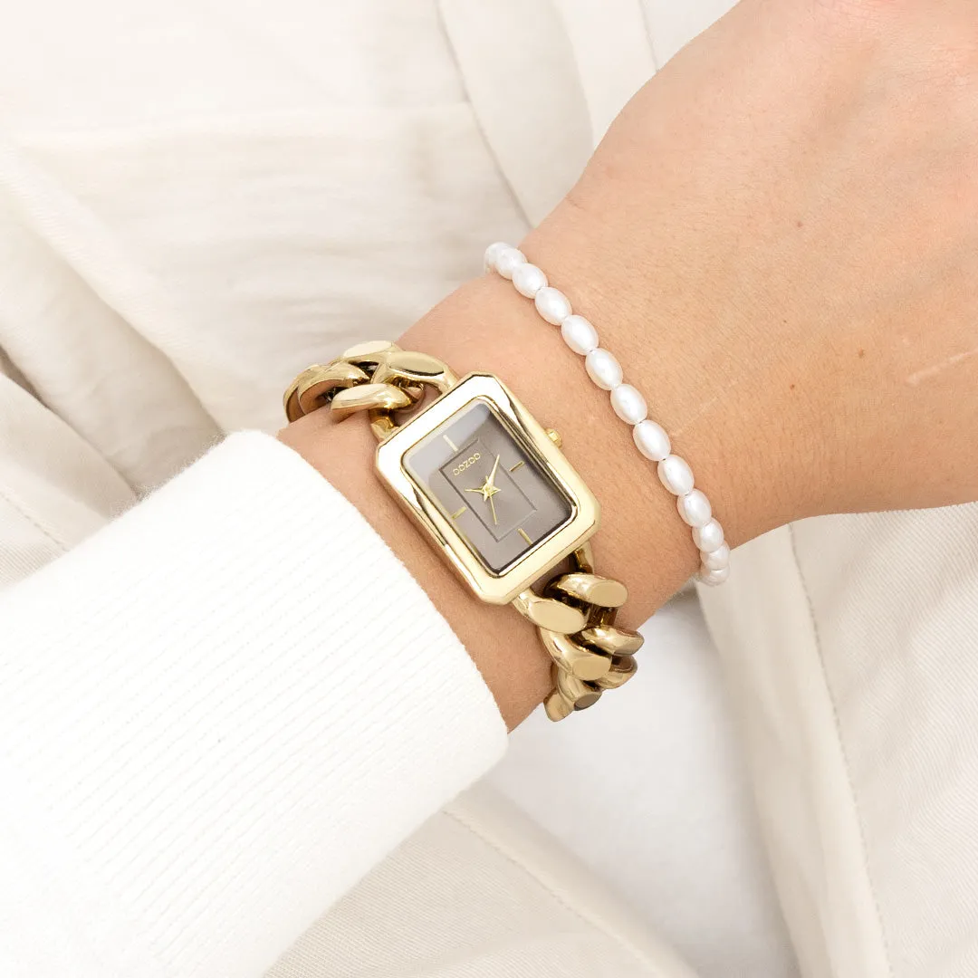 Gold coloured OOZOO watch with gold coloured chunky chain bracelet - C11353