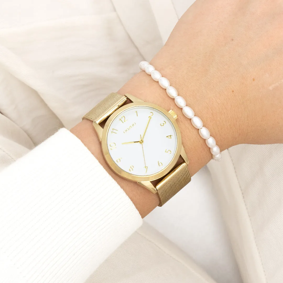 Gold coloured OOZOO watch with gold coloured metal mesh bracelet - C11322