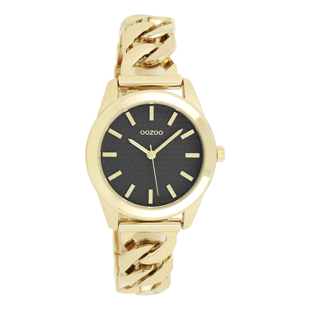 Gold coloured OOZOO watch with gold coloured petit chain bracelet - C11422