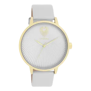 Gold coloured OOZOO watch with light grey leather strap - C11240