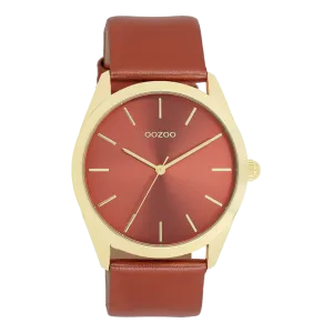 Gold coloured OOZOO watch with red leather strap - C11335