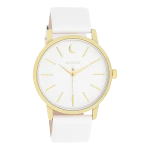 Gold coloured OOZOO watch with white leather strap - C11156