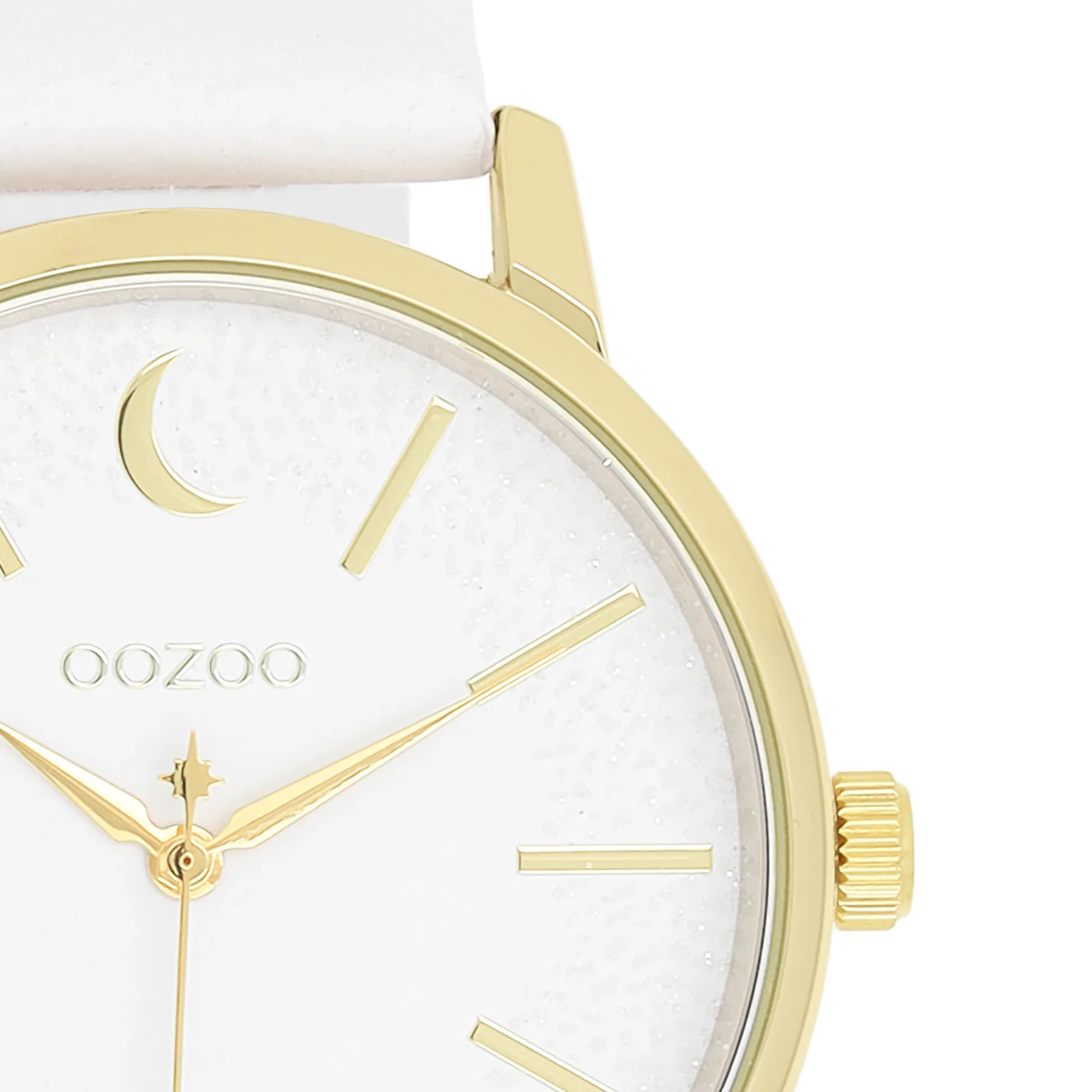 Gold coloured OOZOO watch with white leather strap - C11156