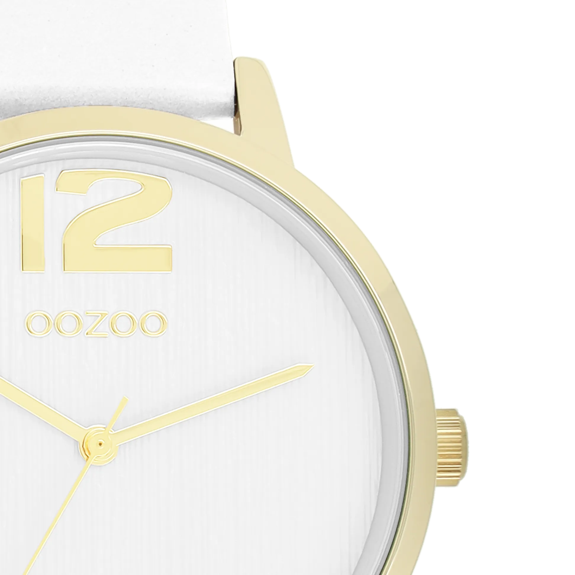 Gold coloured OOZOO watch with white leather strap - C11340