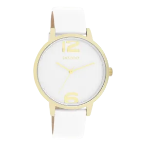 Gold coloured OOZOO watch with white leather strap - C11340