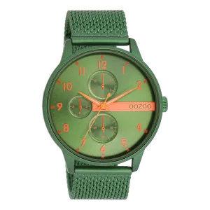 Green OOZOO watch with green metal mesh bracelet - C11303