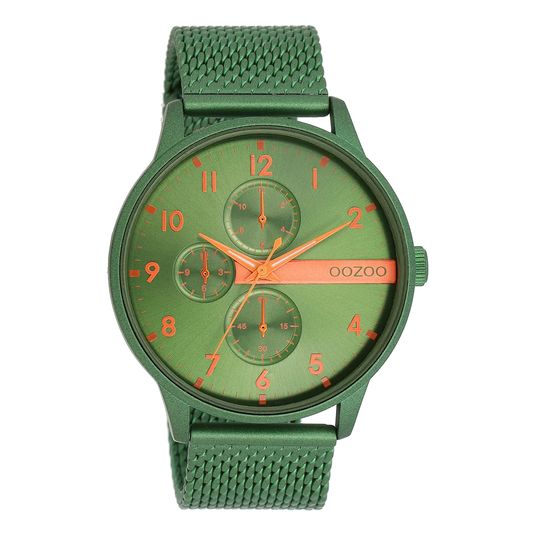 Green OOZOO watch with green metal mesh bracelet - C11303