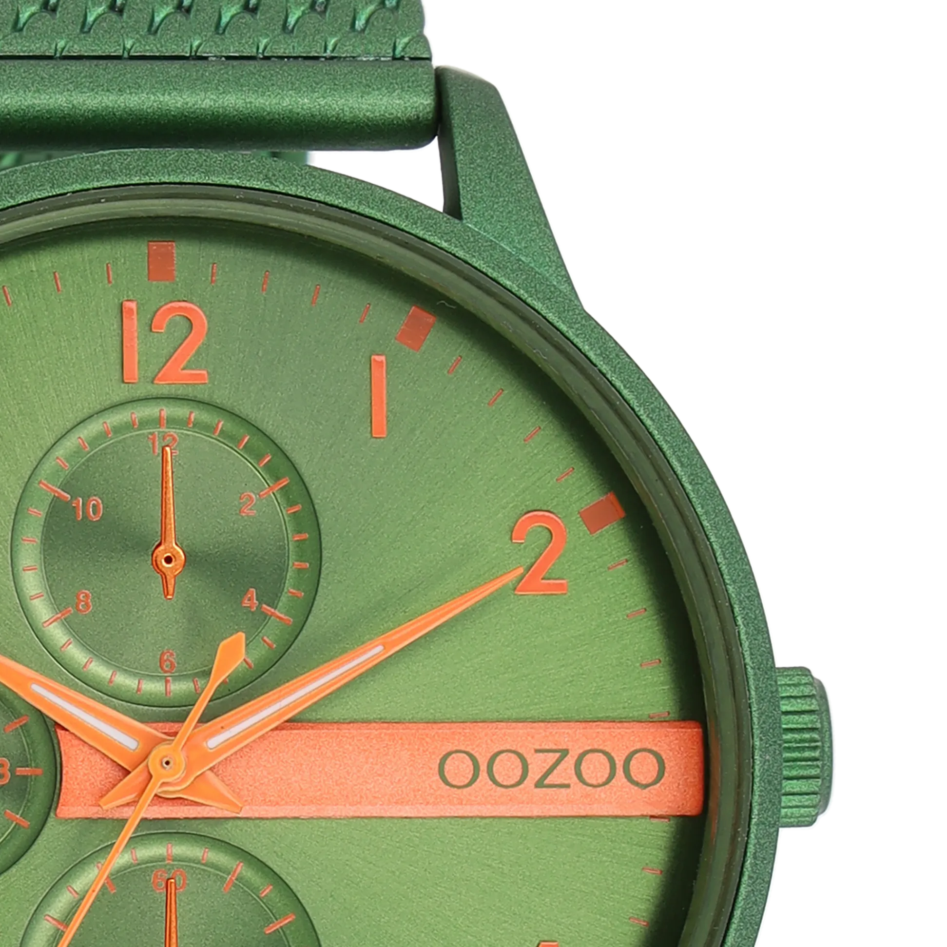 Green OOZOO watch with green metal mesh bracelet - C11303