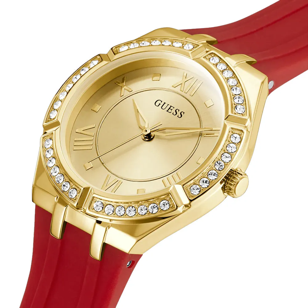 Guess Cosmo Gold Tone Red Silicone Strap Ladies Watch GW0034L6