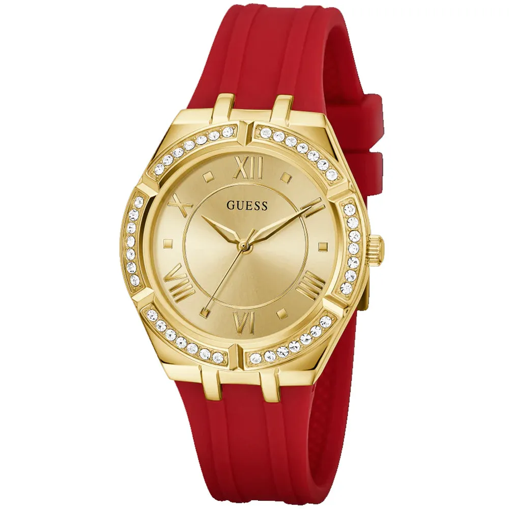 Guess Cosmo Gold Tone Red Silicone Strap Ladies Watch GW0034L6