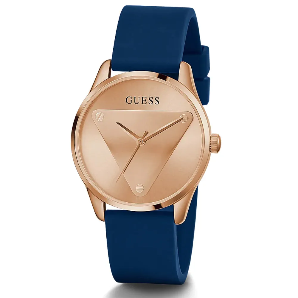 Guess Emblem Rose Gold Tone Blue Silicone Strap Ladies Watch GW0509L1