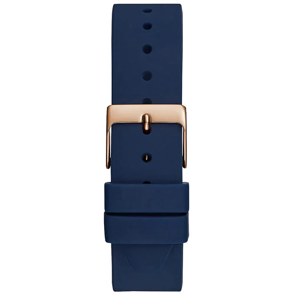 Guess Emblem Rose Gold Tone Blue Silicone Strap Ladies Watch GW0509L1