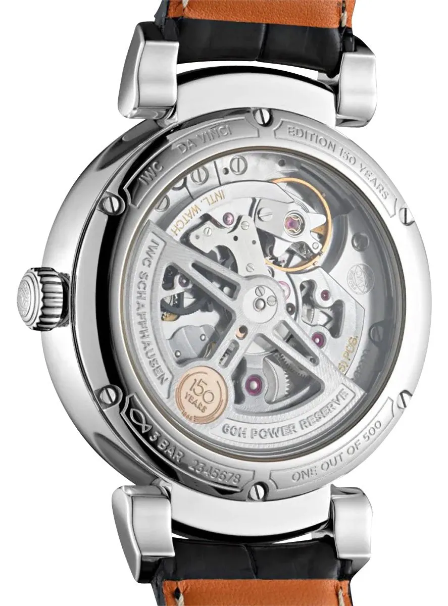 IWC Da Vinci "150 Years" Limited Edition Automatic Stainless Steel White Dial Black Leather Strap Mens Watch IW358101