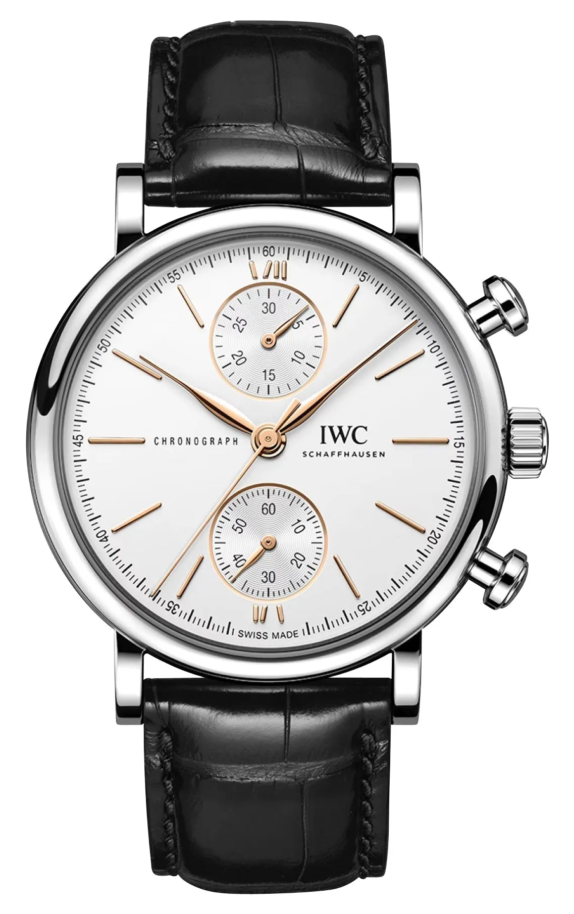 IWC Portofino Automatic Chronograph Stainless Steel Silver Dial Black Leather Strap Mens Watch IW391406