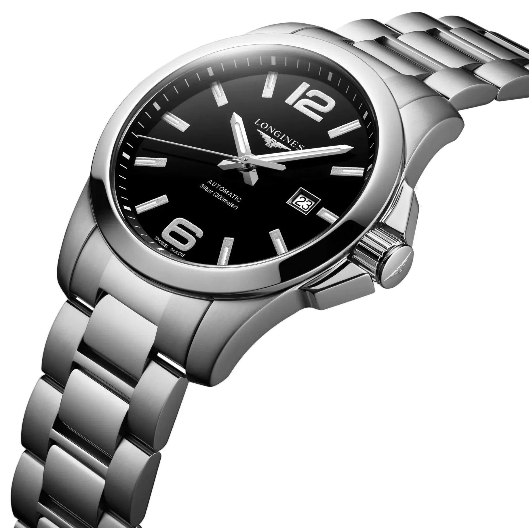 Longines Conquest Automatic Stainless Steel Black Dial Date Divers Mens Watch L3.778.4.58.6