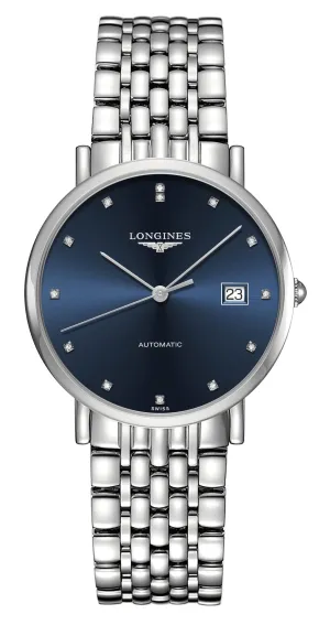 Longines Elegant Automatic Stainless Steel Blue Dial Diamonds Date Mens Watch L4.810.4.97.6