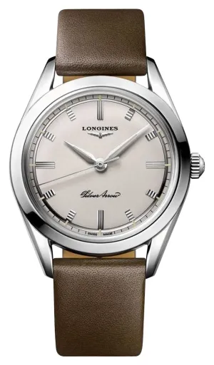 Longines Heritage Classic Silver Arrow Automatic Silver Dial Brown Leather Strap Mens Watch L2.834.4.72.2