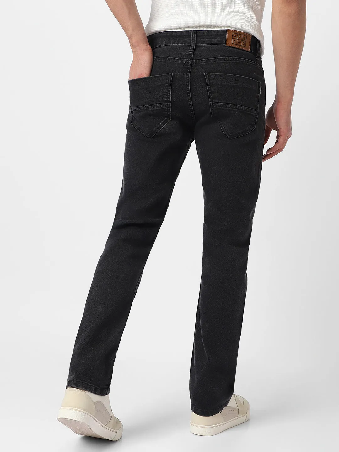 Men's Black Regular Fit Washed Jeans Stretchable