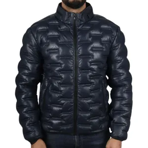 Men's Puffer Quilted Real Leather Jacket Casual Waist Length