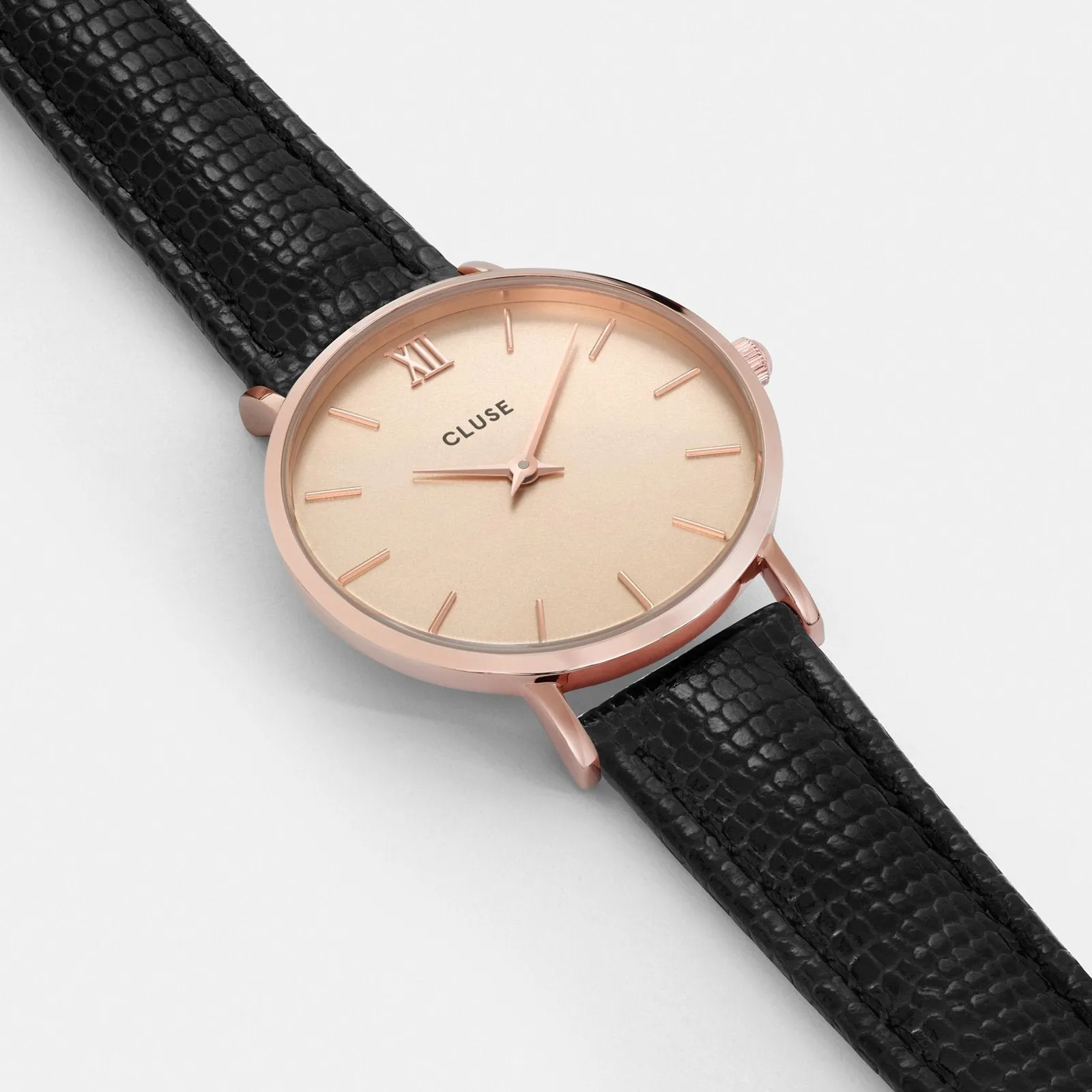 Minuit Leather Black Lizard, Rose Gold Colour