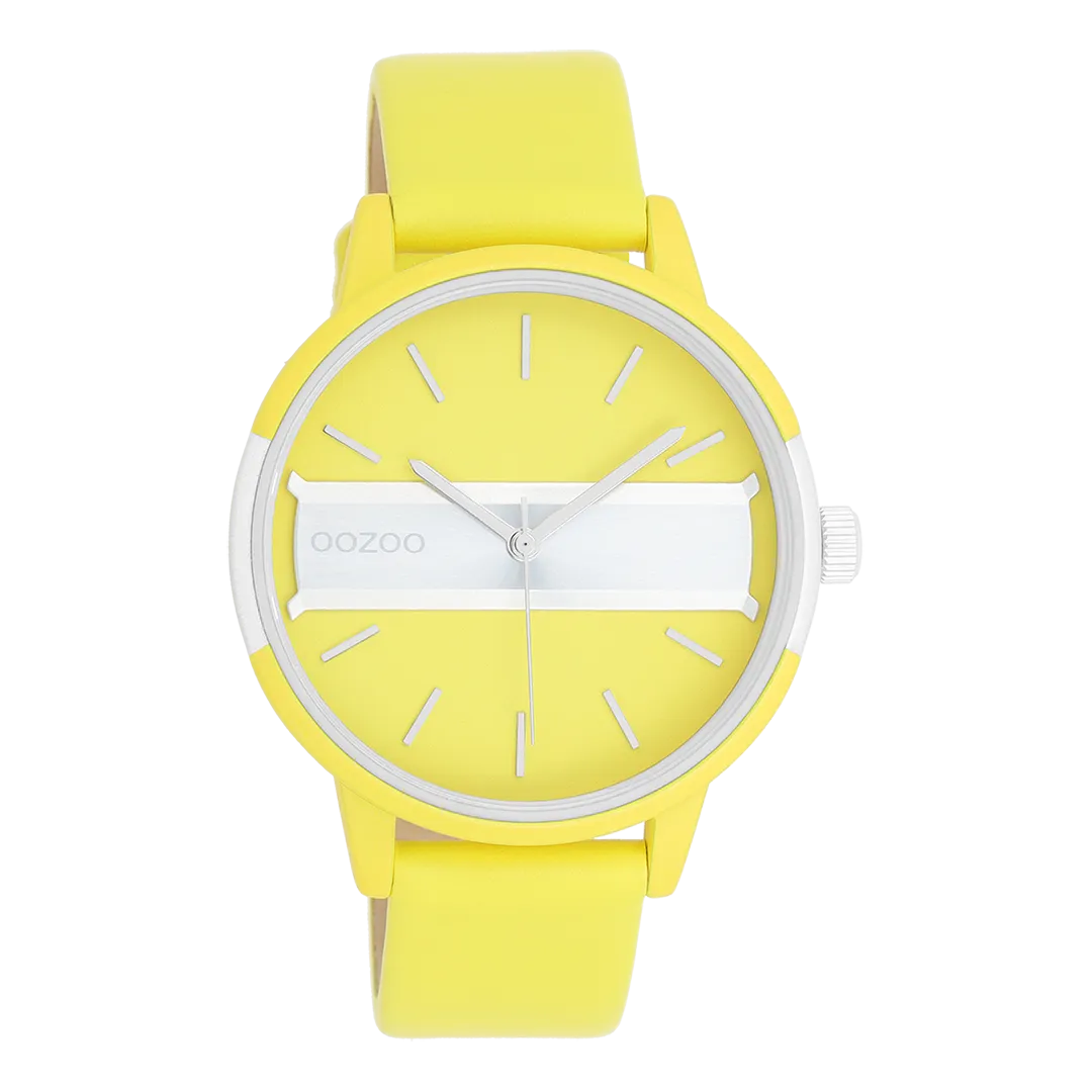 Neon yellow/gold coloured OOZOO watch with neon yellow leather strap - C11191