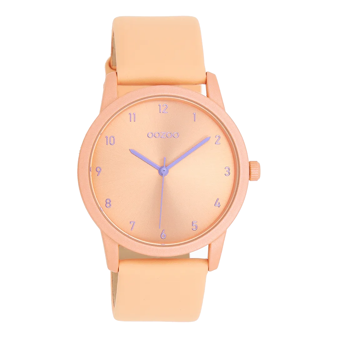 Peach pink OOZOO watch with peach pink leather strap – C11075