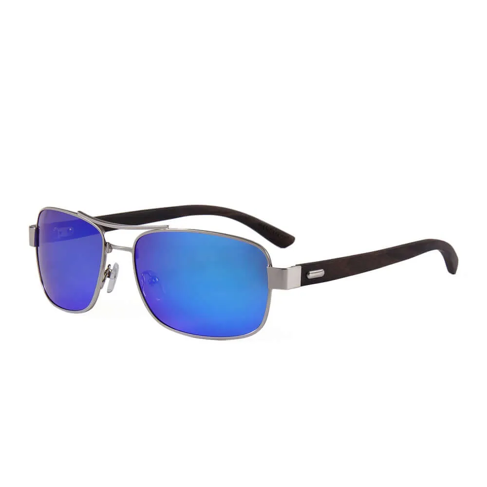 Real Ebony Wood Silver Framed Slim Aviators by WUDN