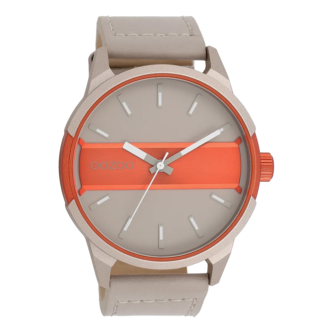 Sand/fluo orange OOZOO watch with sand leather strap - C11230