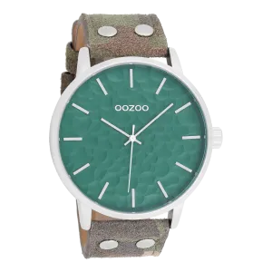 Silver coloured OOZOO watch with camouflage leather strap - C10460