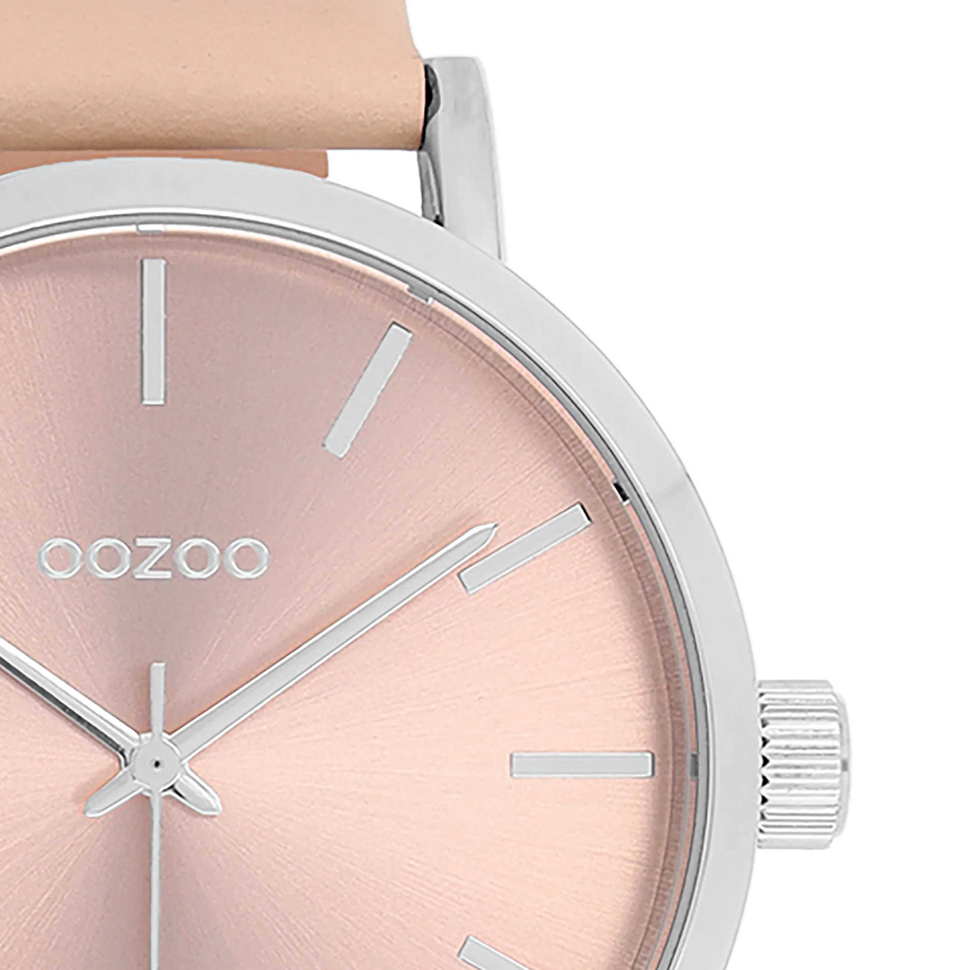 Silver coloured OOZOO watch with crème de pêche leather strap - C11193