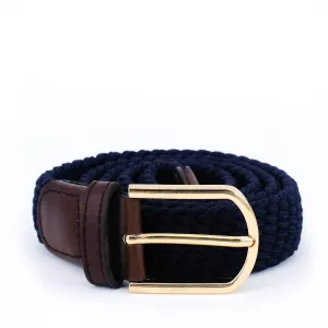 Slim Braided Belt | Navy | Brown Leather | Gold