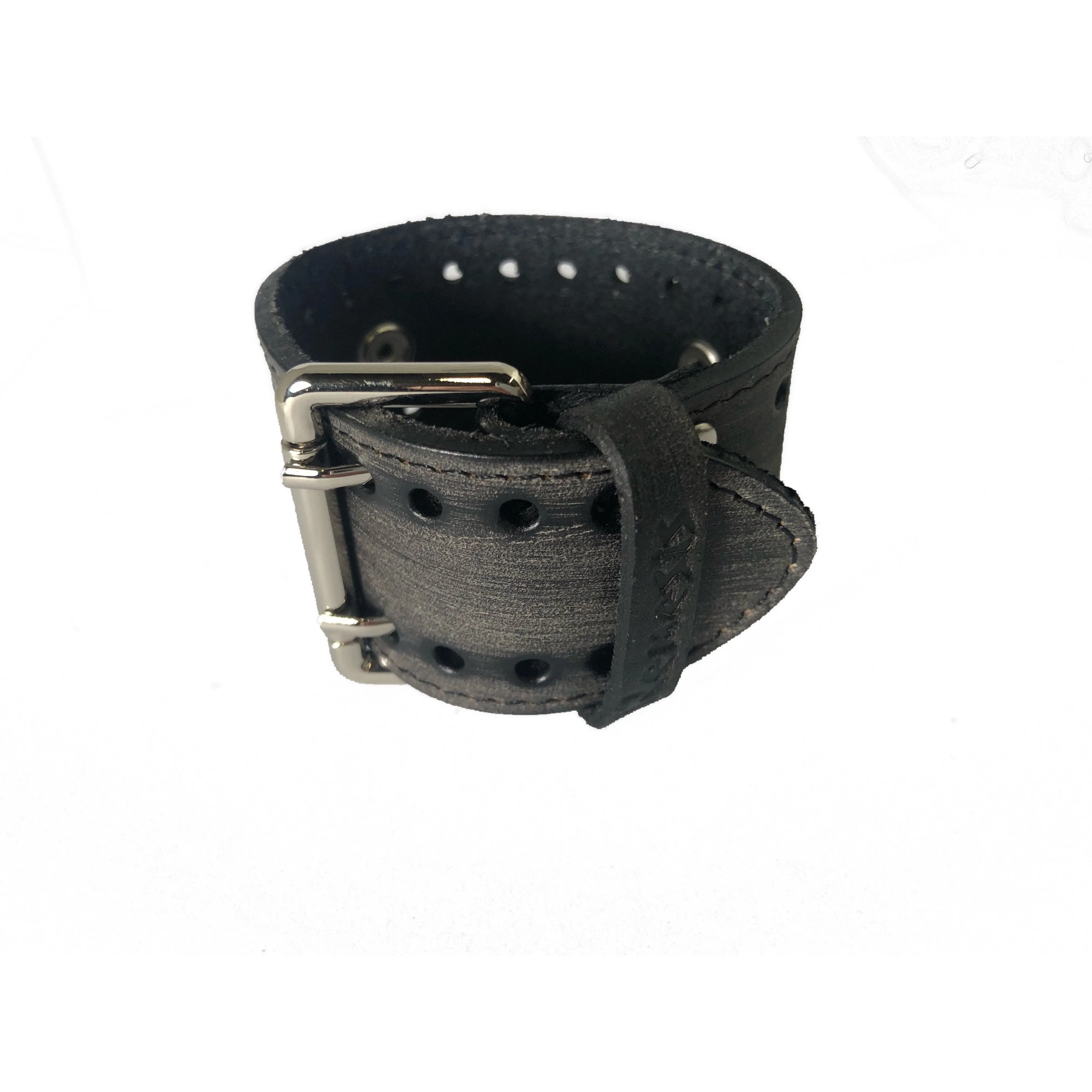 Sully Black/White Watch with Distressed Black Leather Cuff