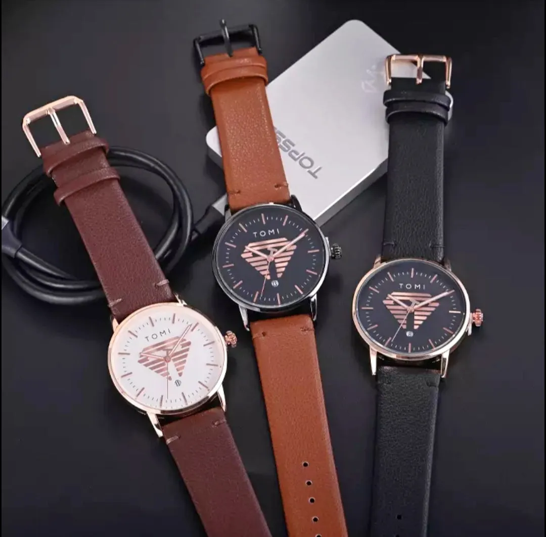 TOMI T-042 Watch For Men's Date Quartz Leather Strap