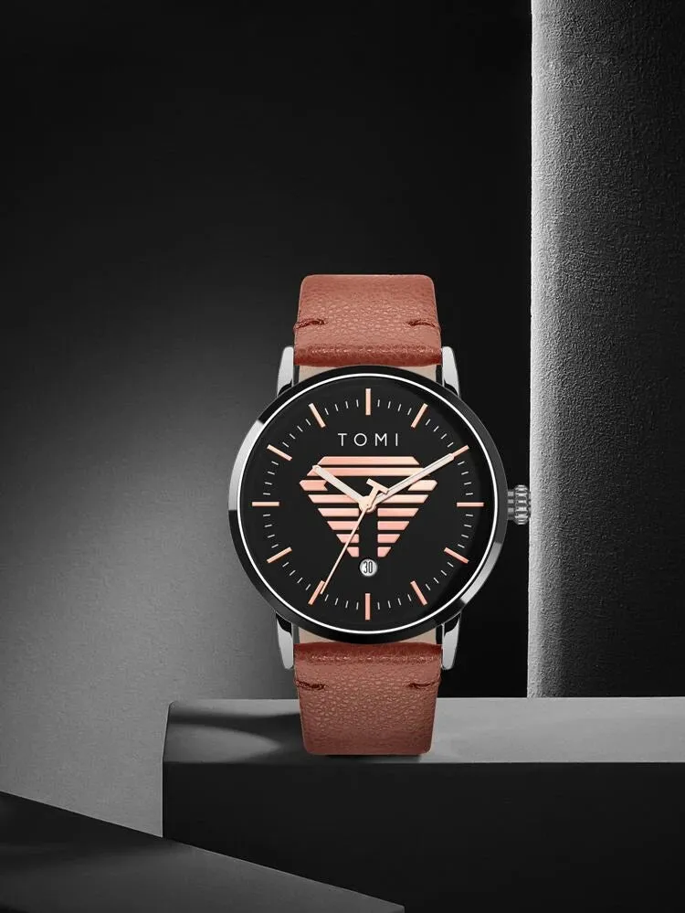 TOMI T-042 Watch For Men's Date Quartz Leather Strap