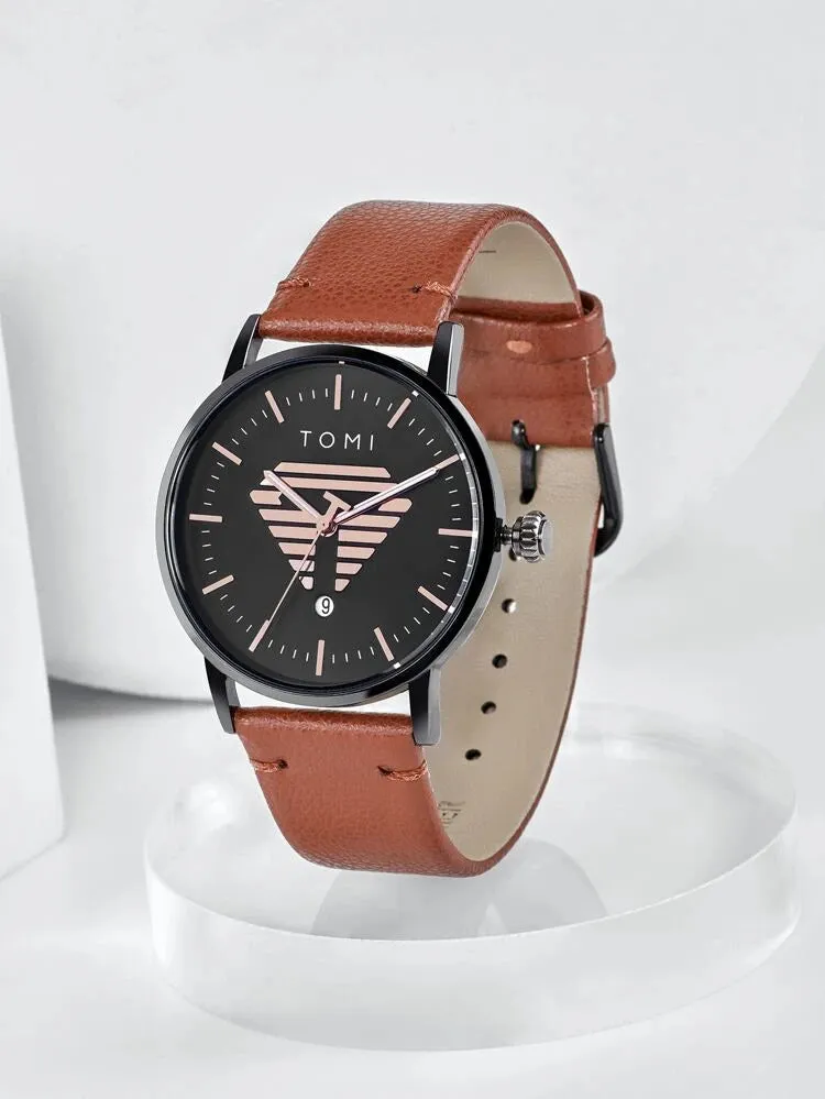 TOMI T-042 Watch For Men's Date Quartz Leather Strap