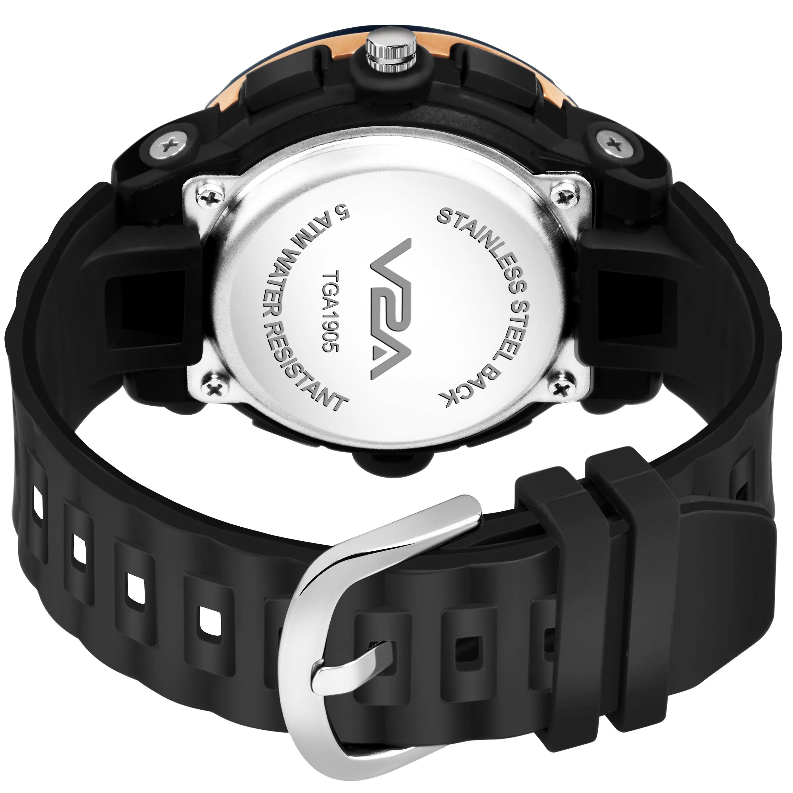 V2A Analog Digital 5ATM Waterproof Fashion Sports Watch for Women and Girls with Backlight Alarm Stopwatch (Black)