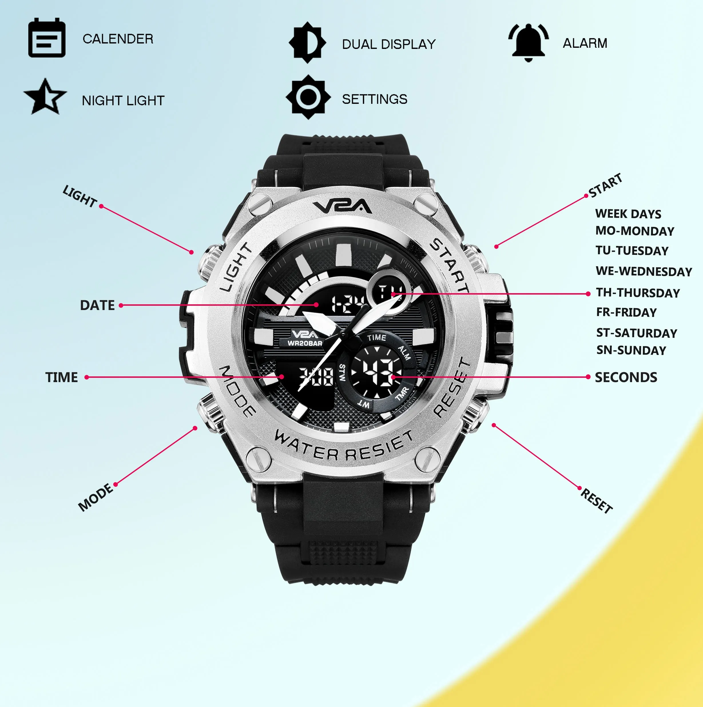 V2A Chronograph Analogue And Digital Sports Watch For Men and Boys