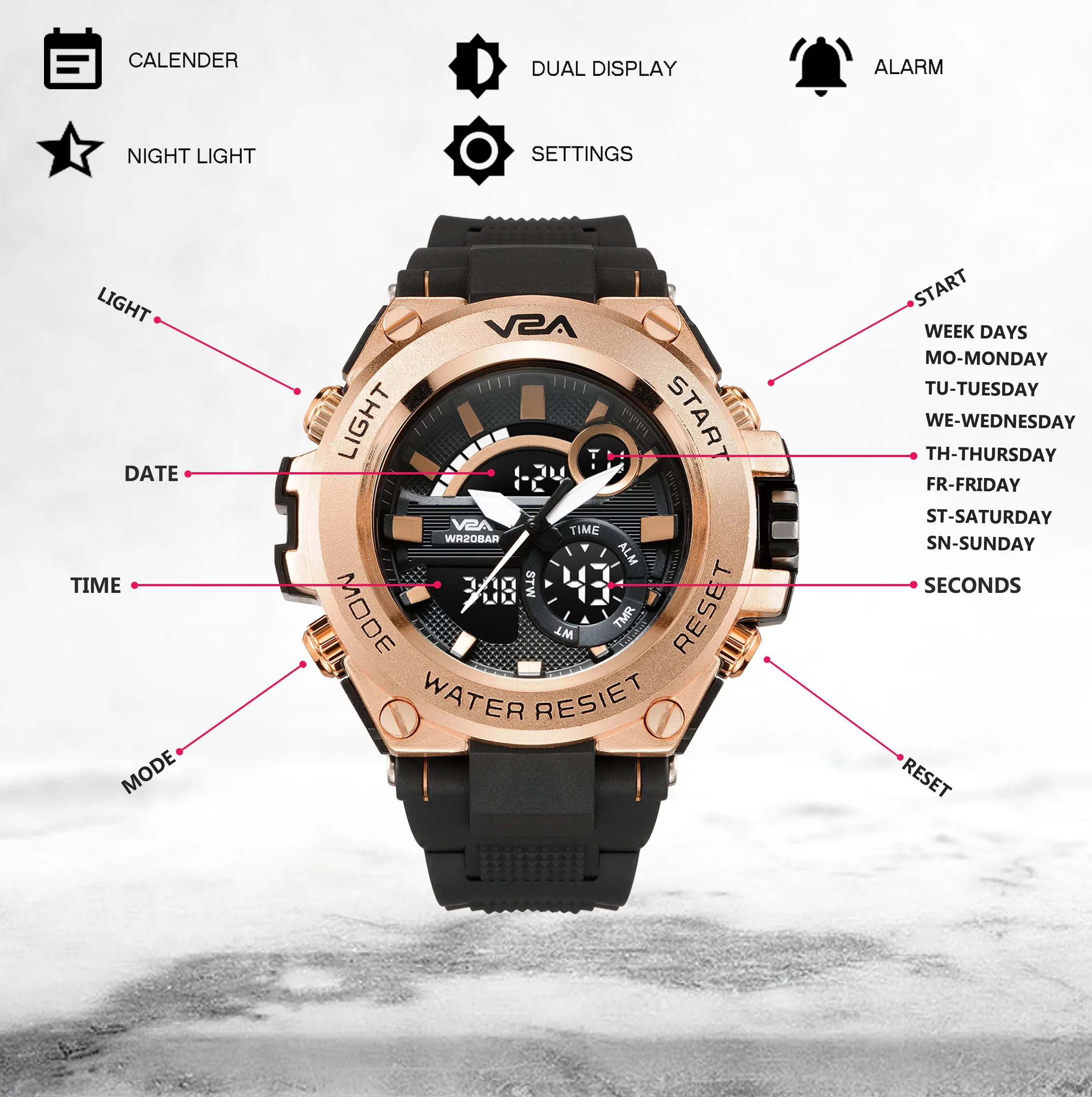 V2A Chronograph Analogue And Digital Sports Watch For Men and Boys