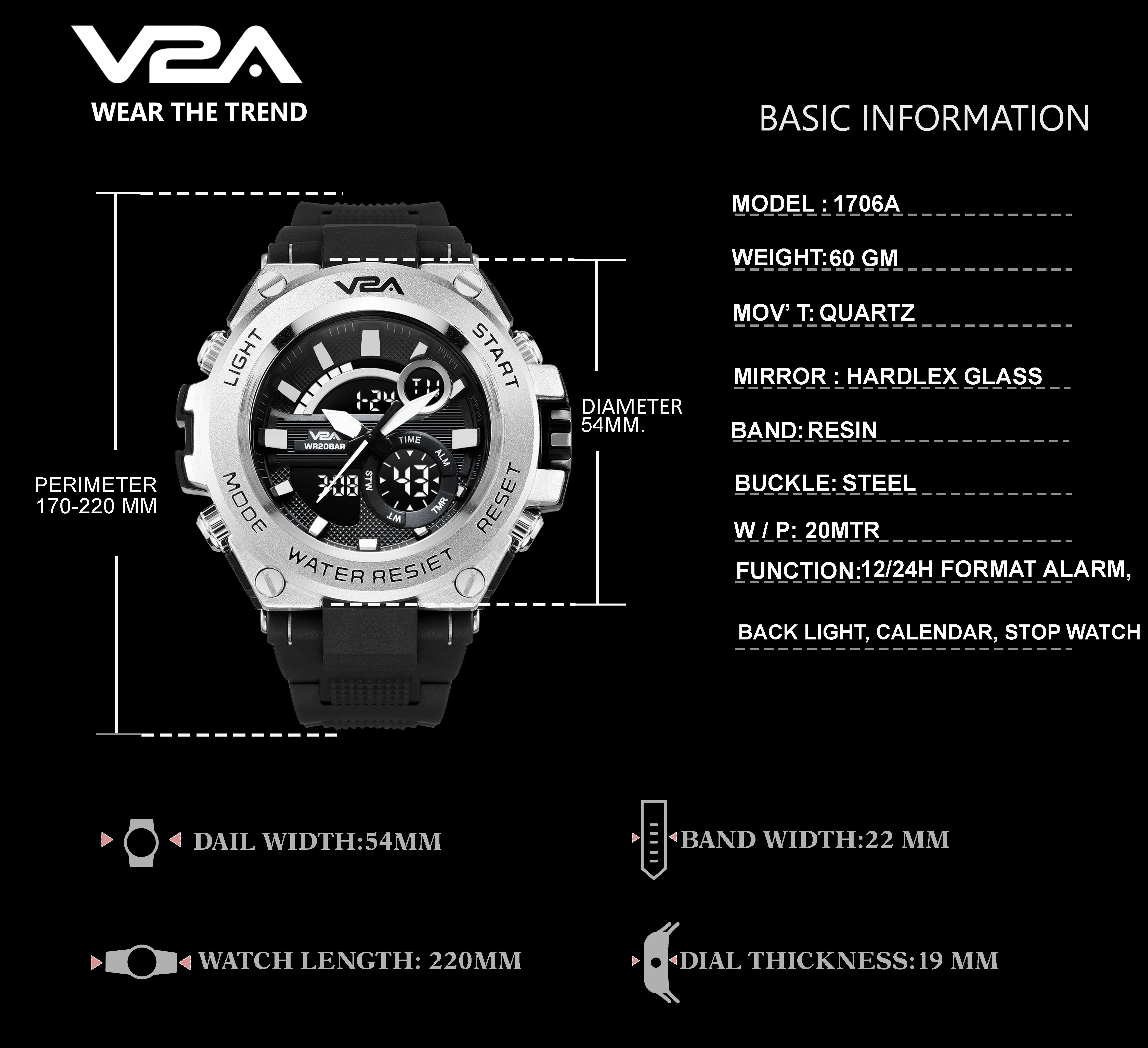 V2A Chronograph Analogue And Digital Sports Watch For Men and Boys