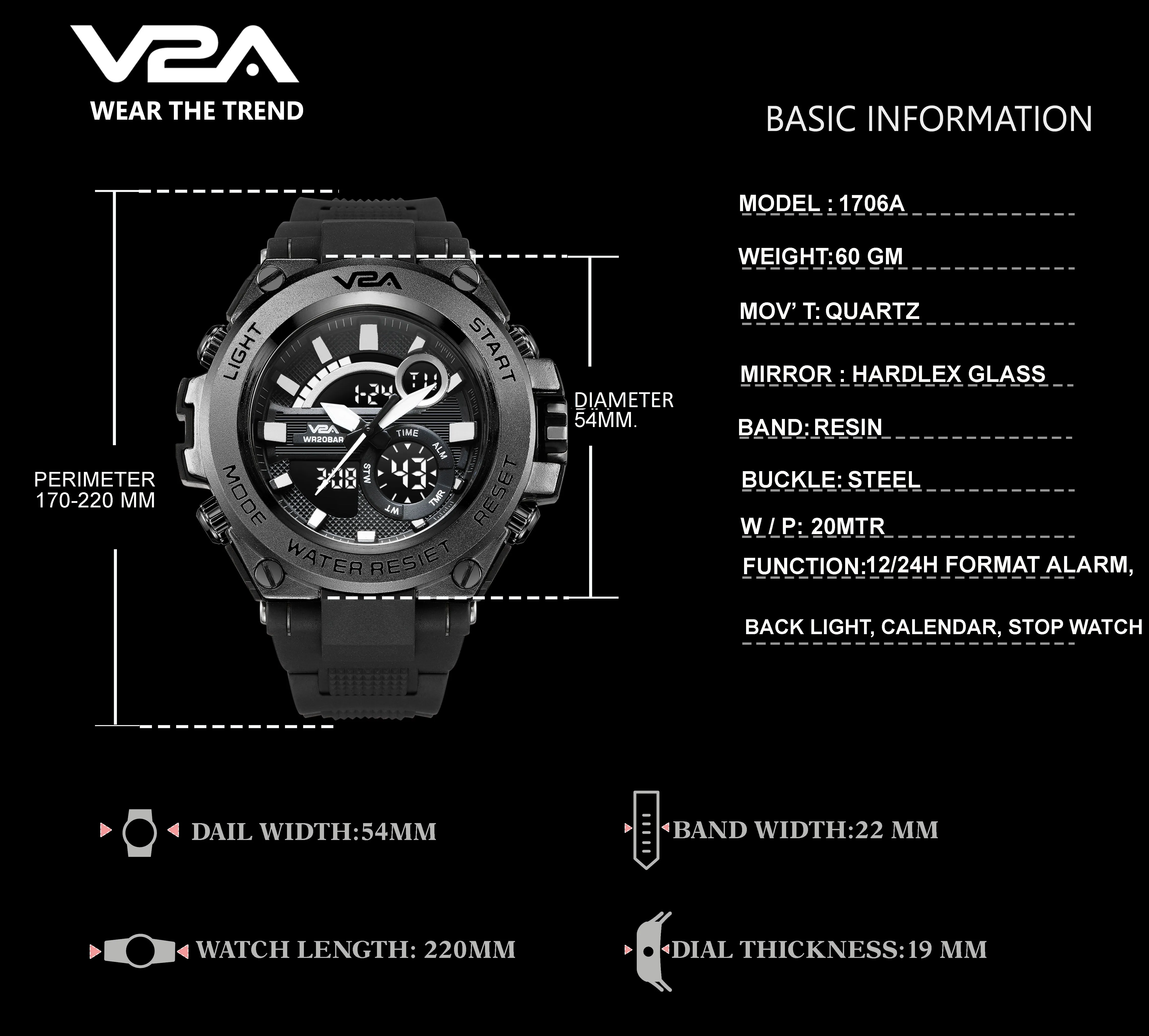 V2A Chronograph Analogue And Digital Sports Watch For Men and Boys